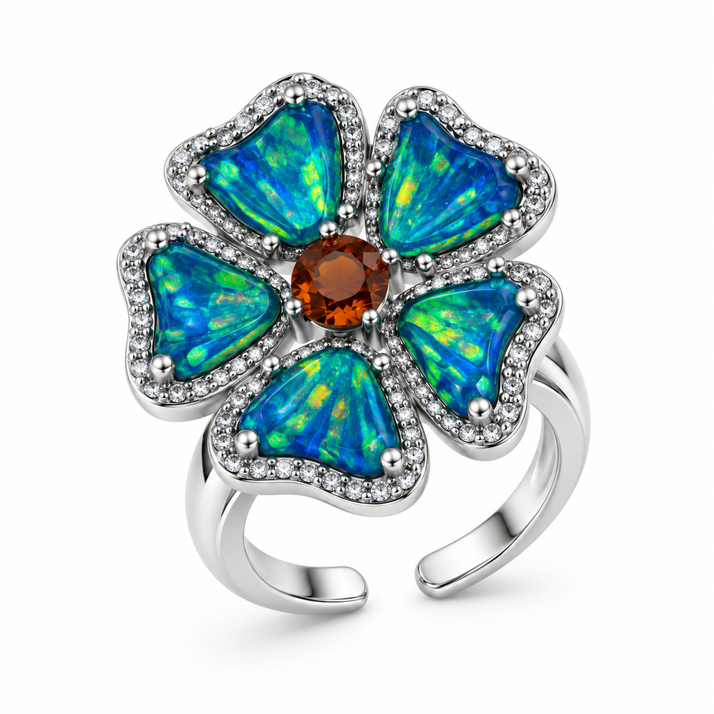 Blue Opal-Effect Flower Ring
