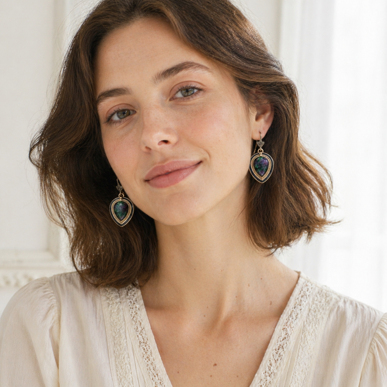 Teardrop Stone Hook Earrings