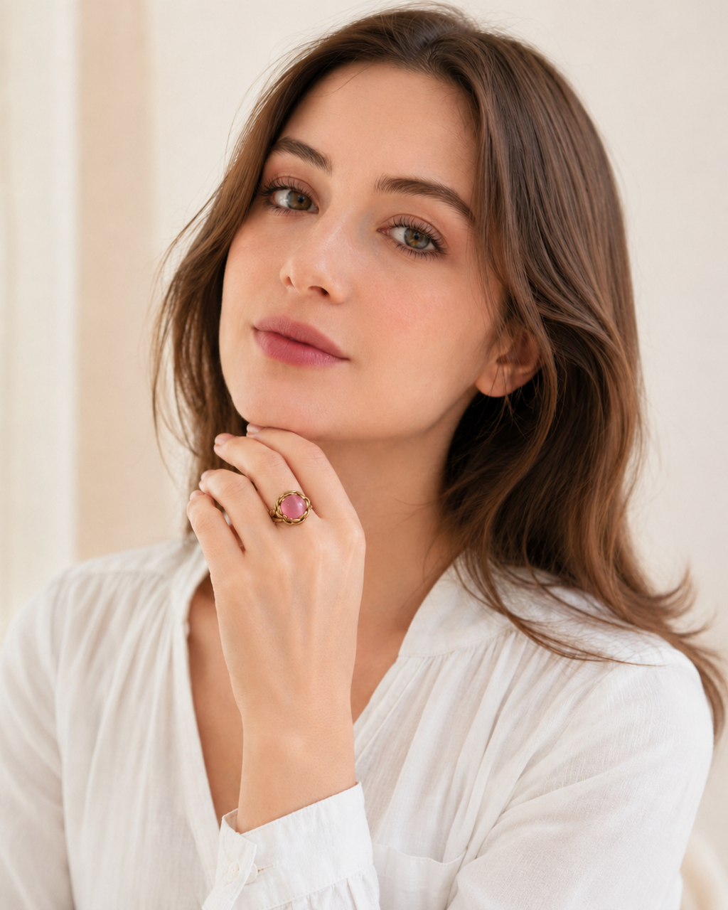 Pink Cat’s Eye Statement Ring