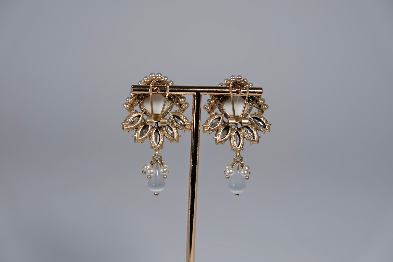 Vintage Pearl and Rhinestone Statement Earrings