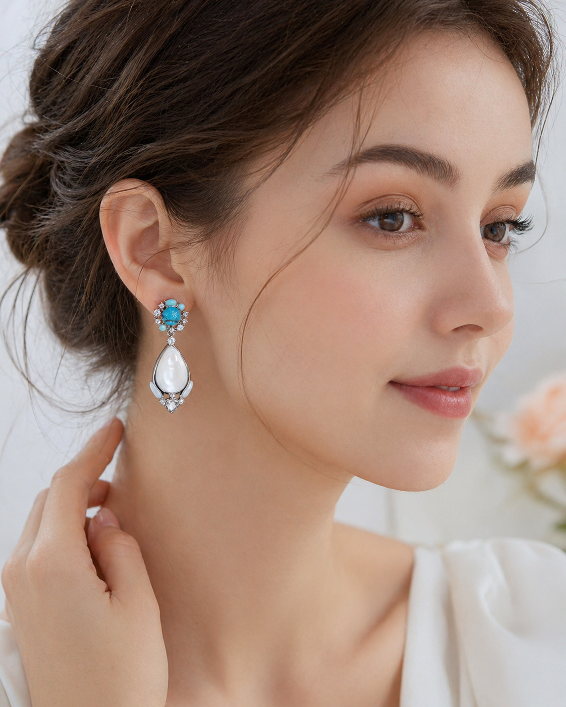 Blue Resin and Mother-of-Pearl Drop Earrings