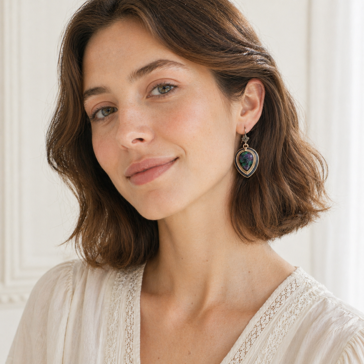 Teardrop Stone Hook Earrings