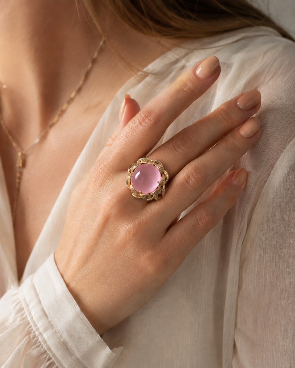 Pink Cat’s Eye Statement Ring