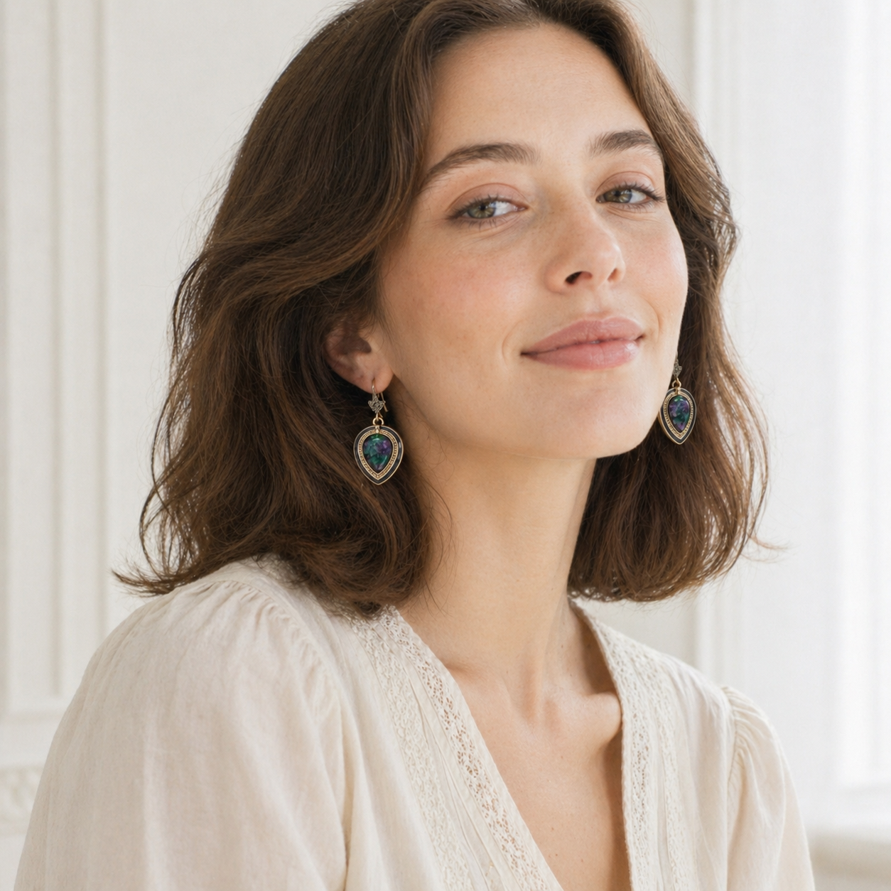Teardrop Stone Hook Earrings