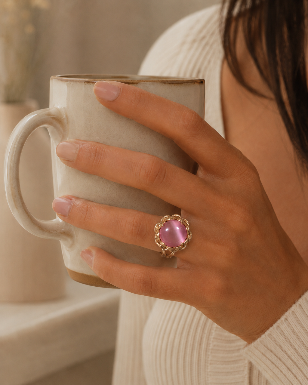 Pink Cat’s Eye Statement Ring