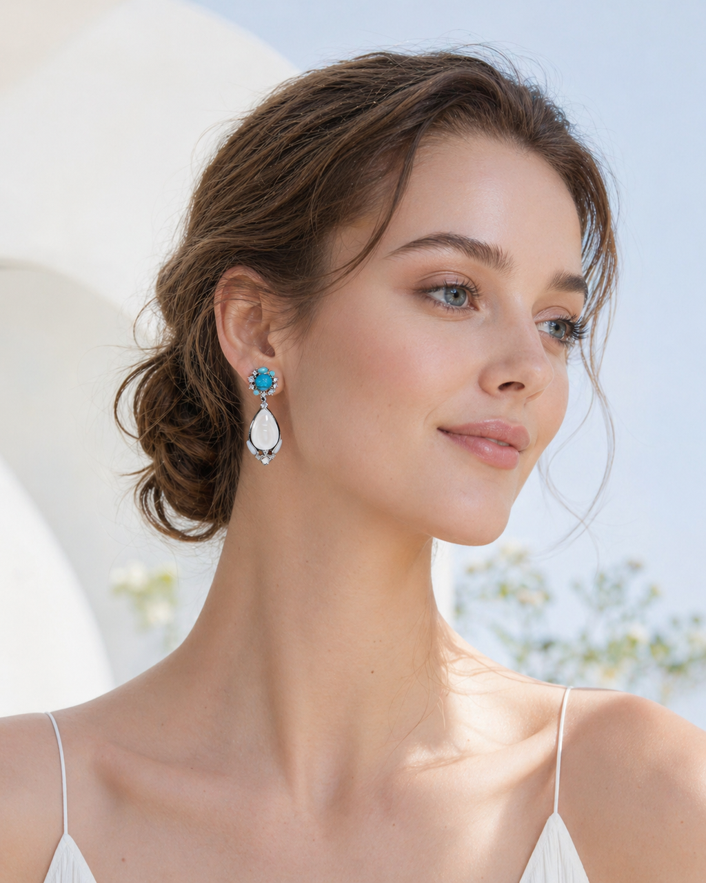 Blue Resin and Mother-of-Pearl Drop Earrings