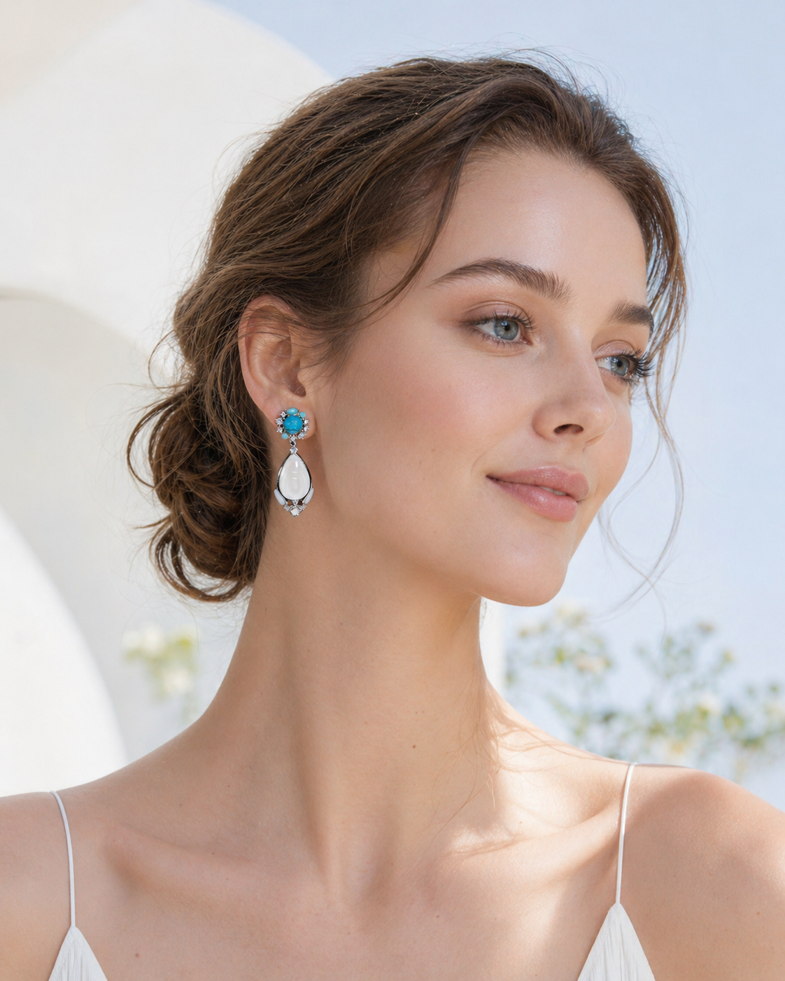 Blue Resin and Mother-of-Pearl Drop Earrings