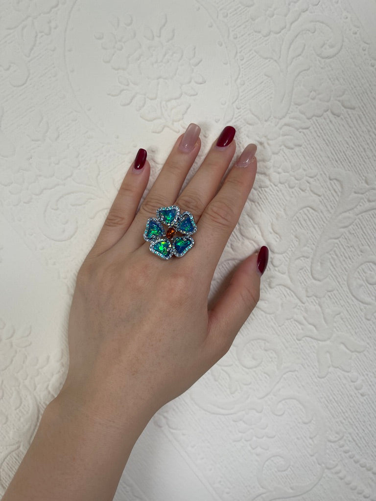 Blue Opal-Effect Flower Ring