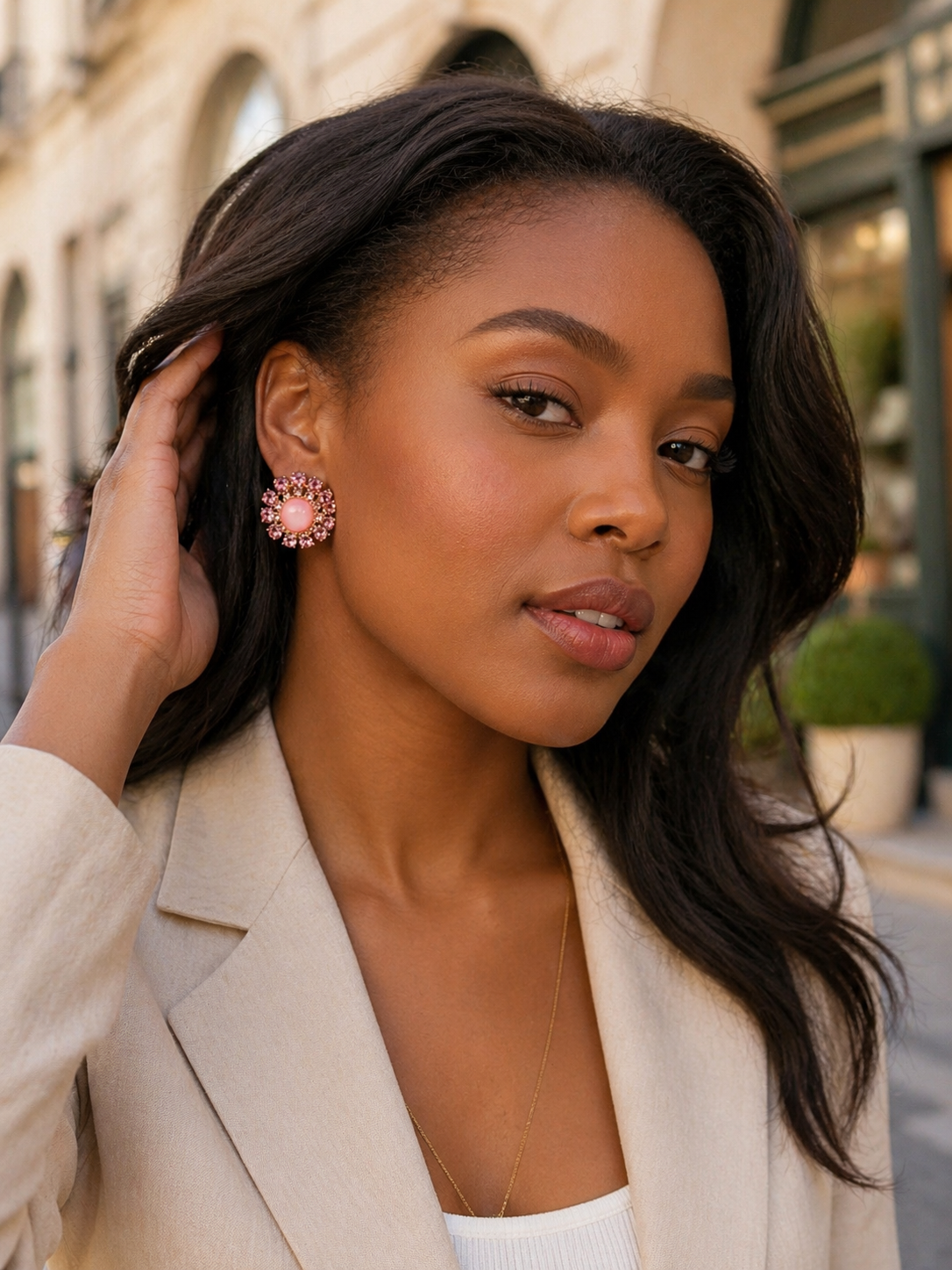 Vintage-Inspired Pink Cluster Earrings