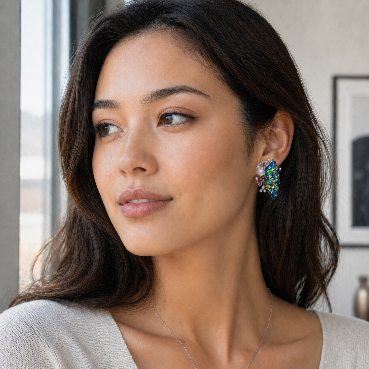 Iridescent Wing Statement Earrings