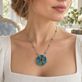 Blue Opal-Effect Floral Pendant Necklace