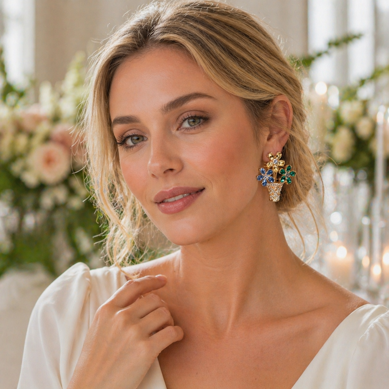 Floral basket statement earrings, lifestyle flat lay – Ceroundmi