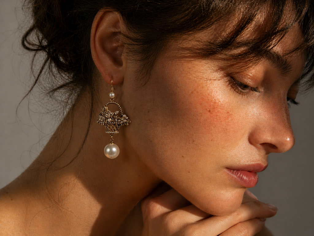 Pearl Basket Drop Earrings