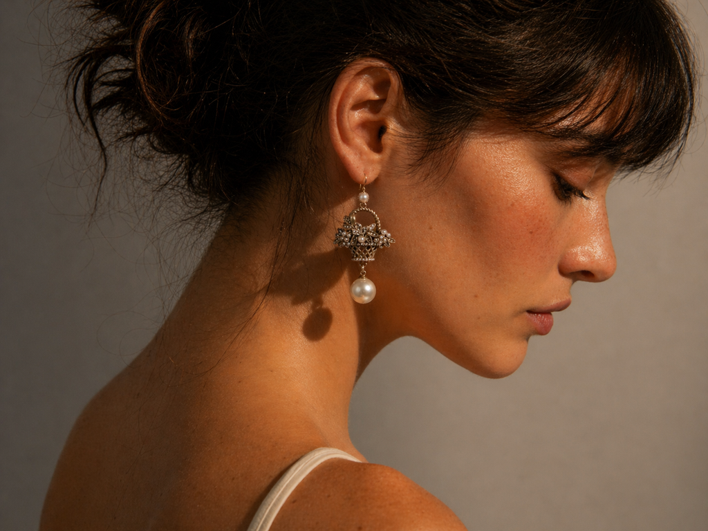 Pearl Basket Drop Earrings