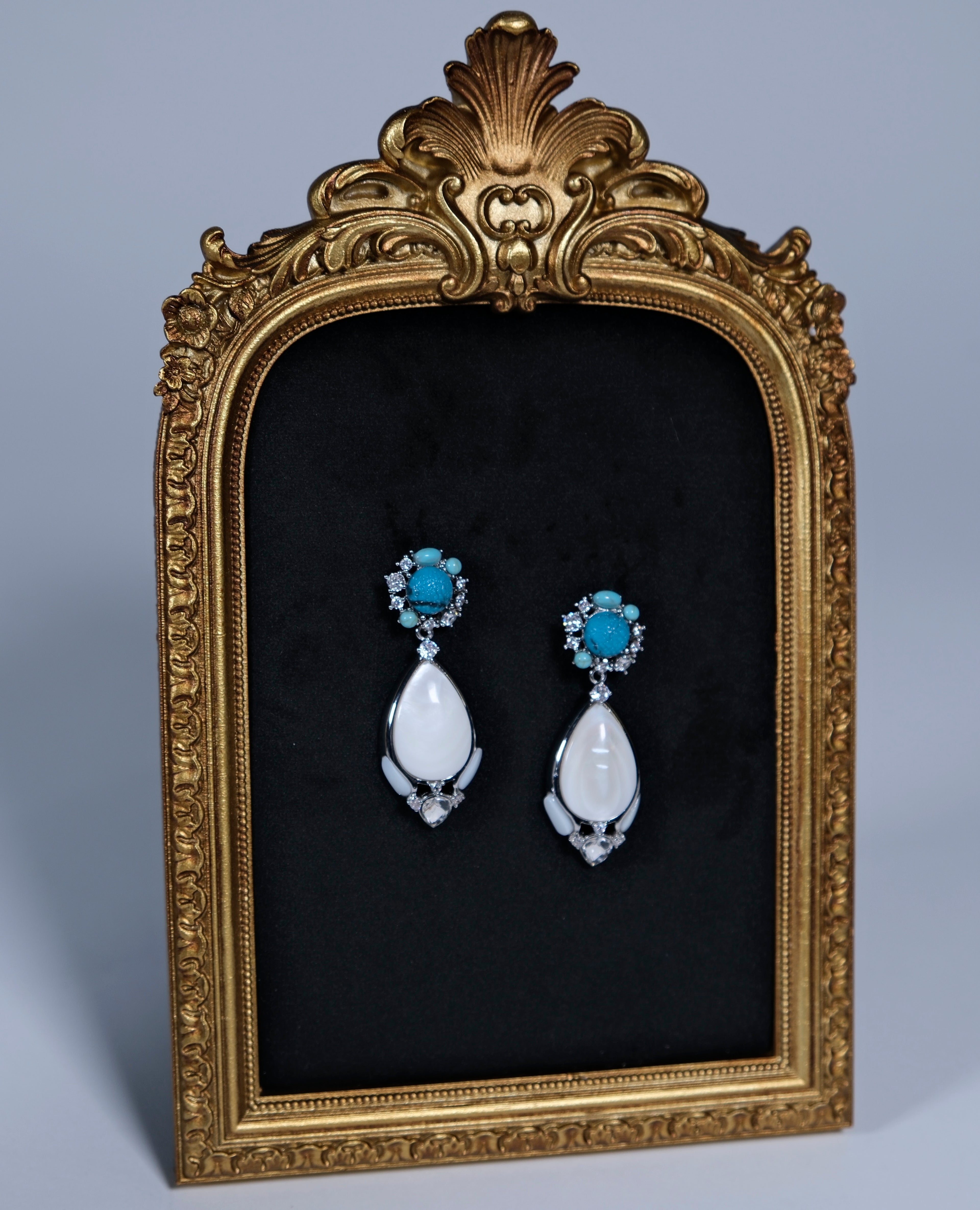 Blue Resin and Mother-of-Pearl Drop Earrings