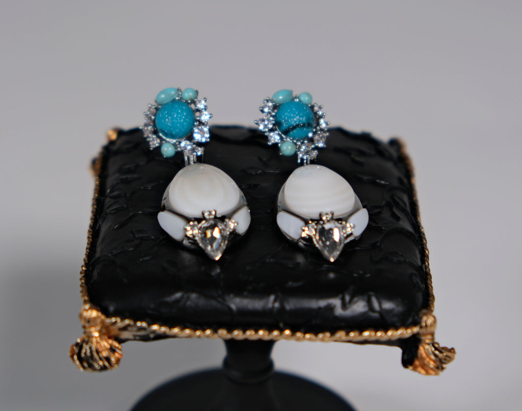 Blue Resin and Mother-of-Pearl Drop Earrings