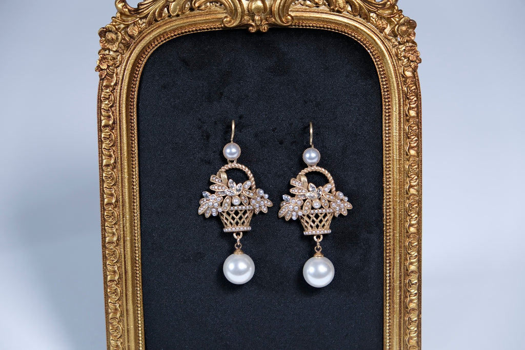 Pearl Basket Drop Earrings