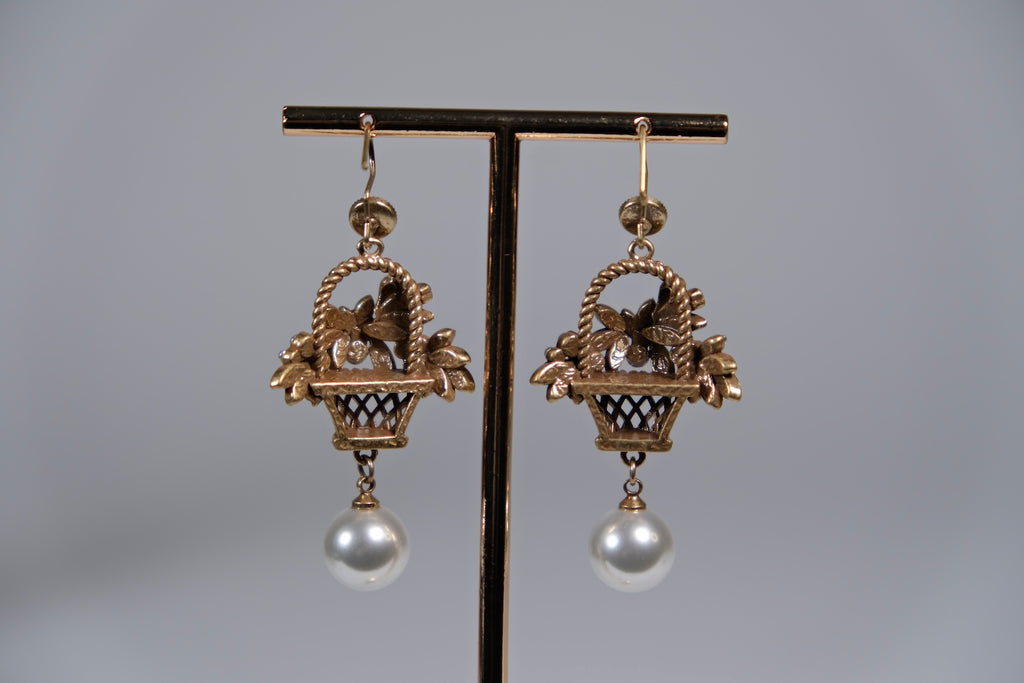 Pearl Basket Drop Earrings