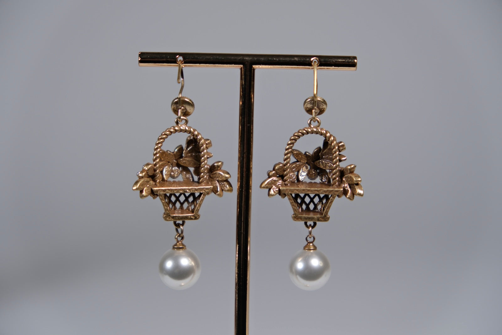 Pearl Basket Drop Earrings