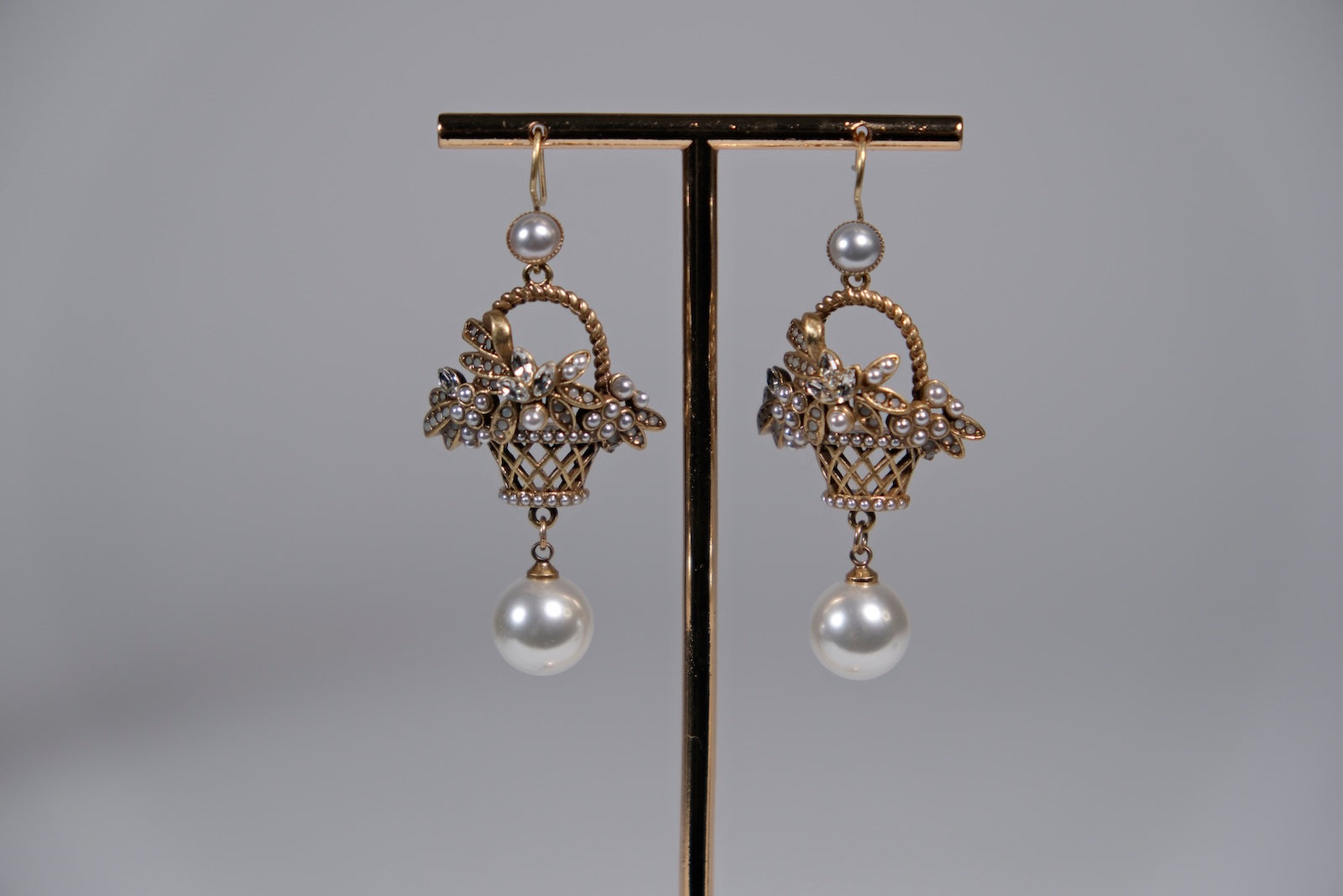 Pearl Basket Drop Earrings