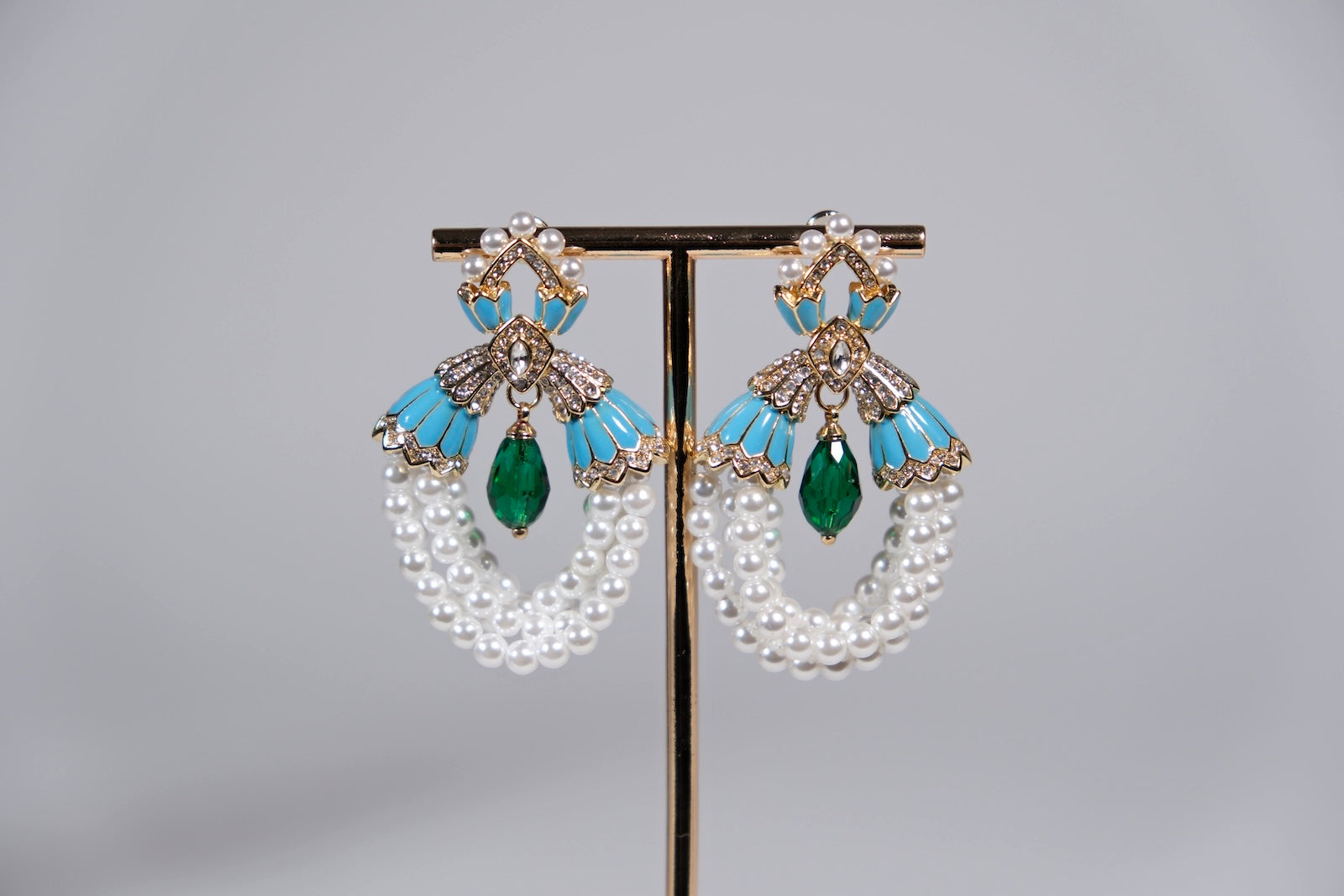 Blue and Pearl Garland Statement Earrings