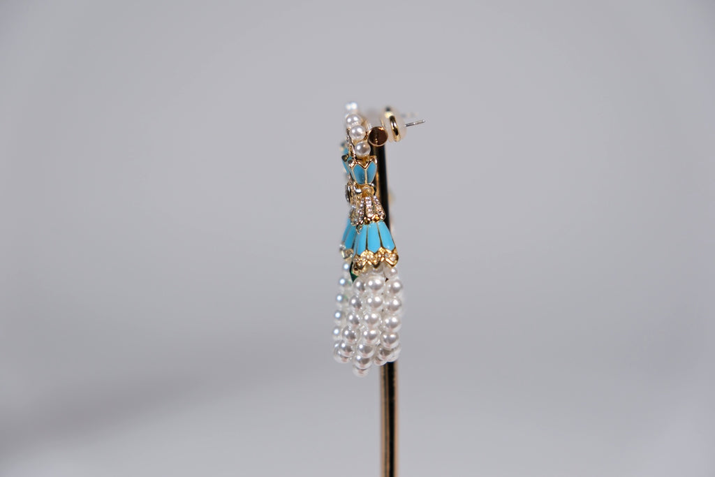 Blue and Pearl Garland Statement Earrings