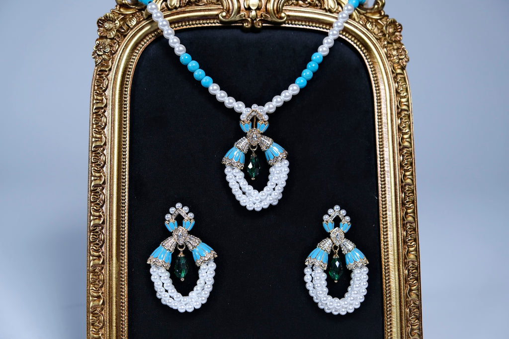 Blue and Pearl Garland Pendant Necklace
