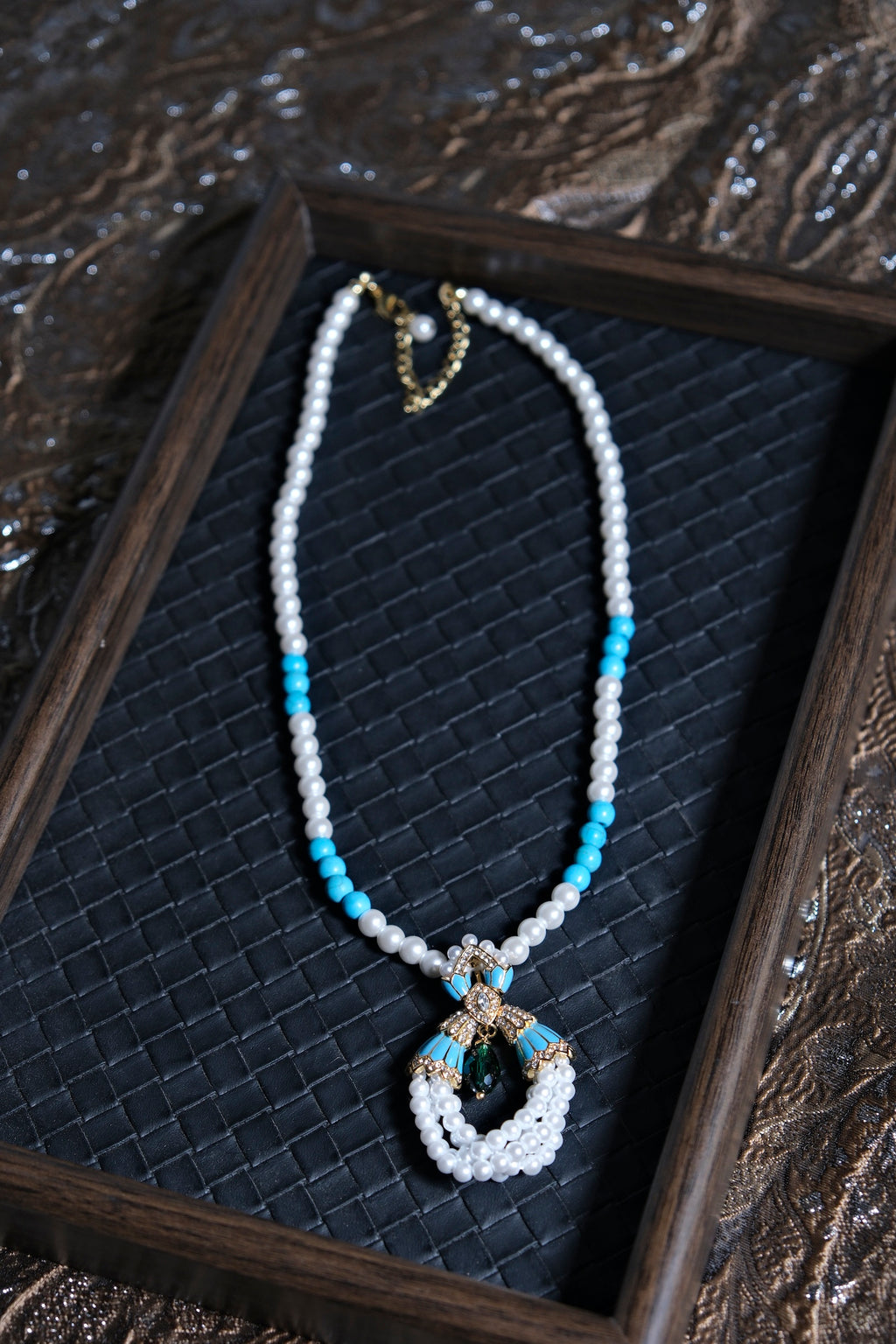 Blue and Pearl Garland Pendant Necklace