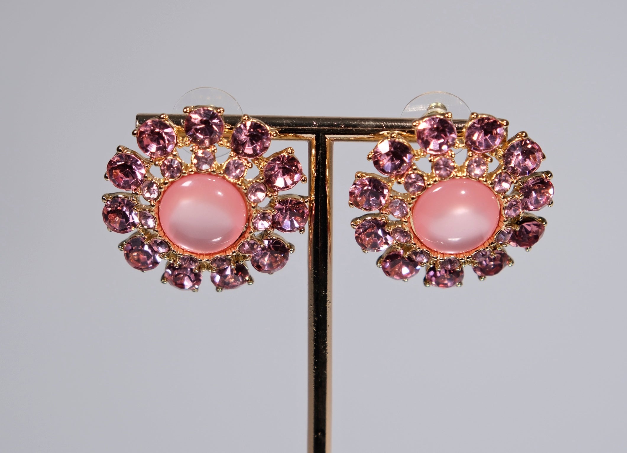 Vintage-Inspired Pink Cluster Earrings
