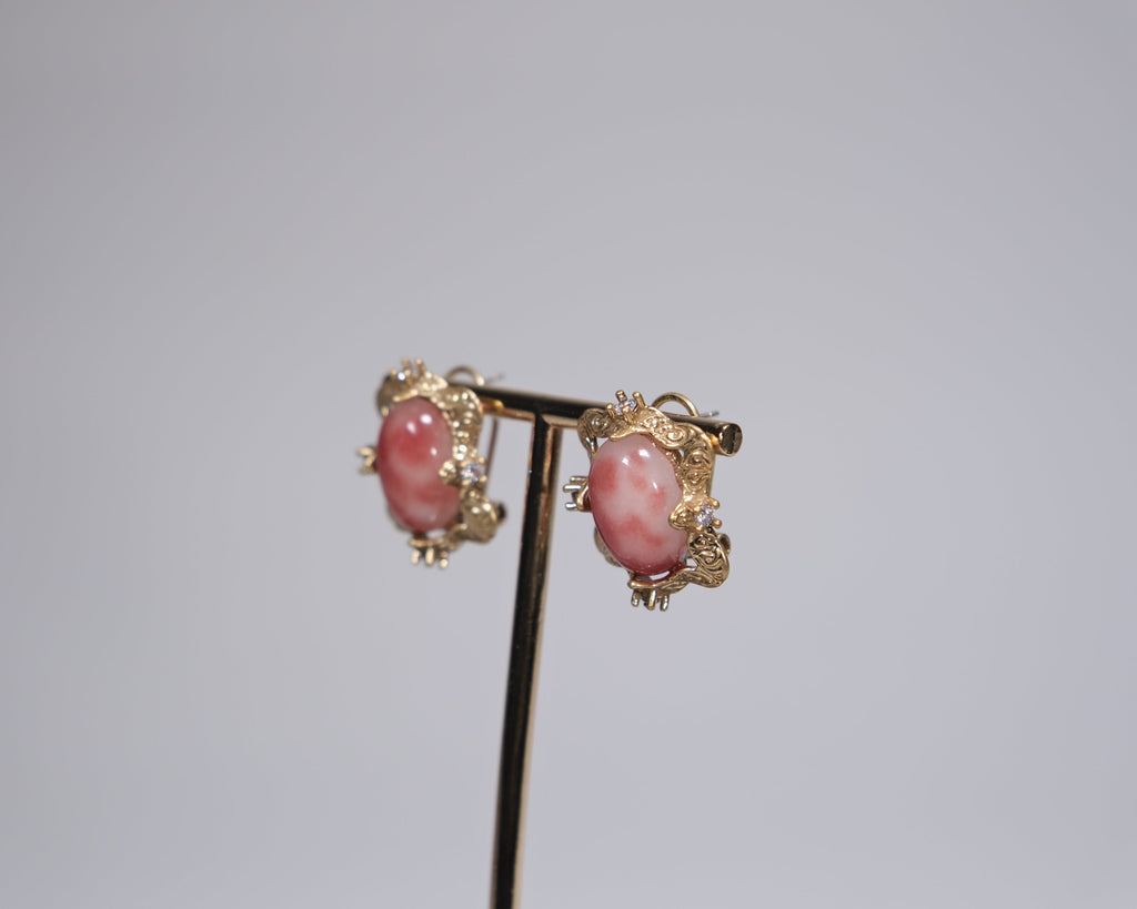Pink Natural Stone Statement Earrings