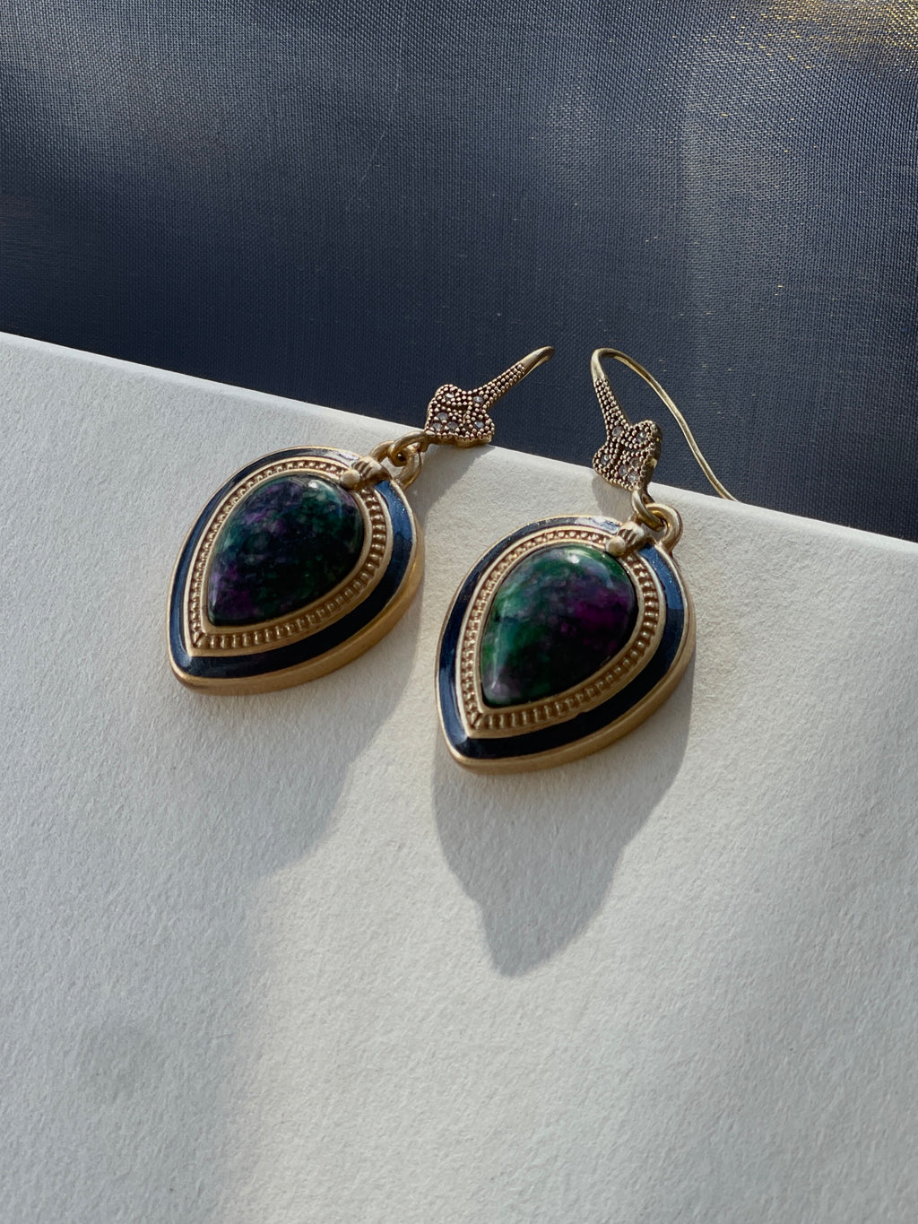 Teardrop Stone Hook Earrings