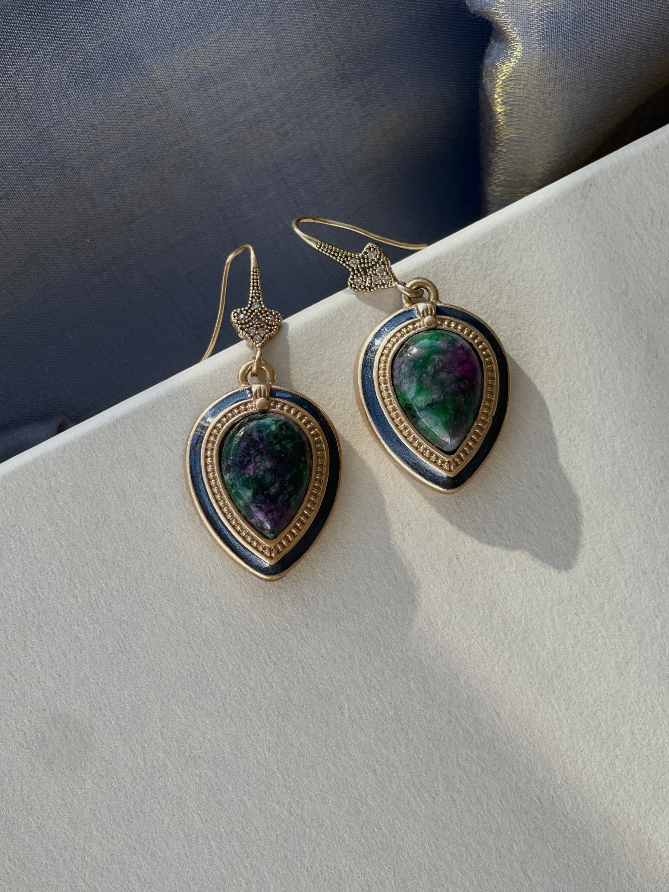 Teardrop Stone Hook Earrings