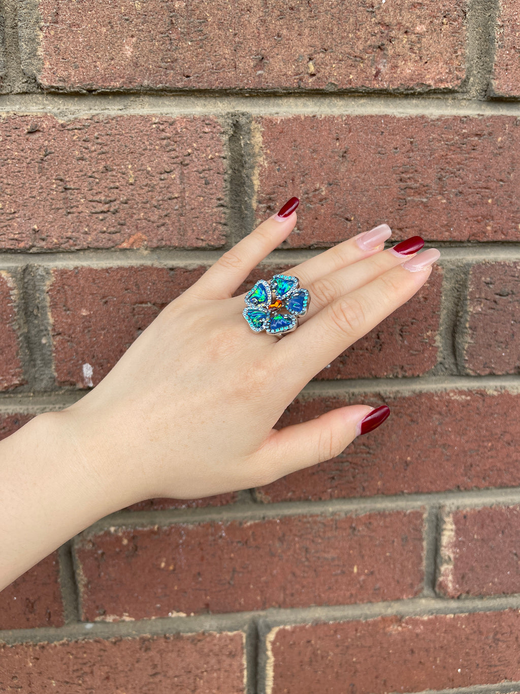 Blue Opal-Effect Flower Ring