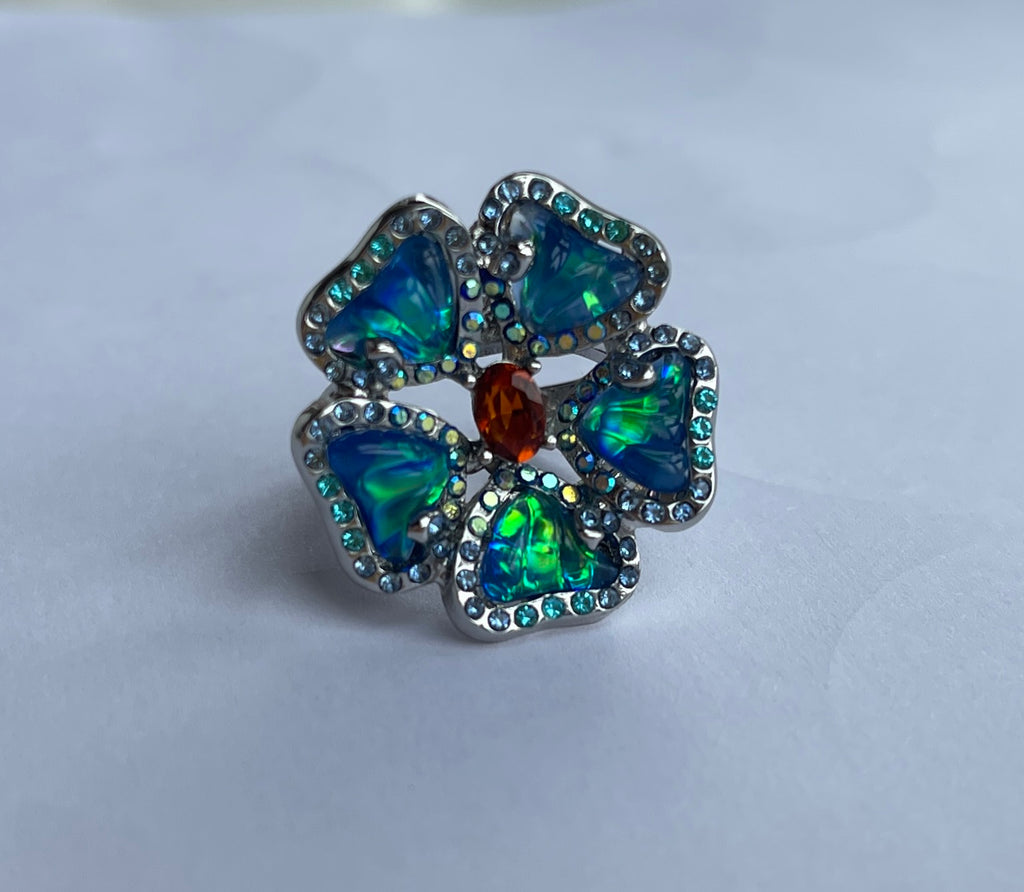 Blue Opal-Effect Flower Ring
