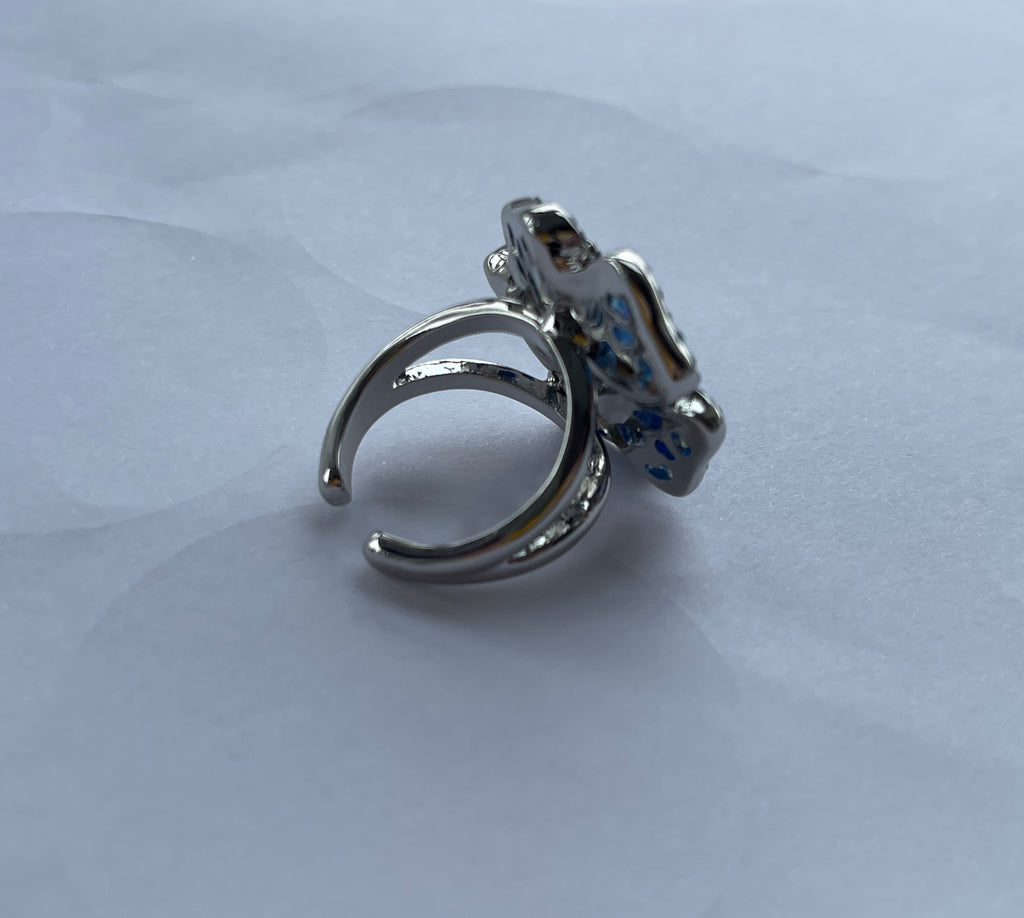 Blue Opal-Effect Flower Ring