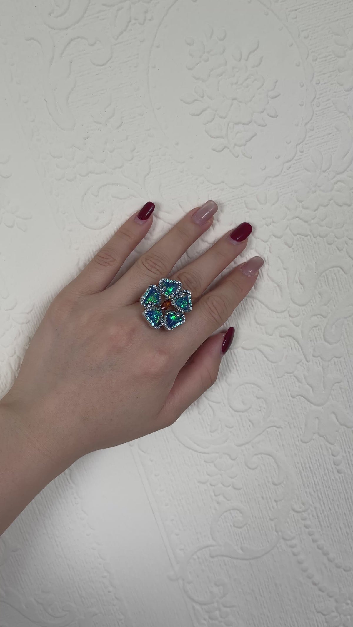 Blue Opal-Effect Flower Ring