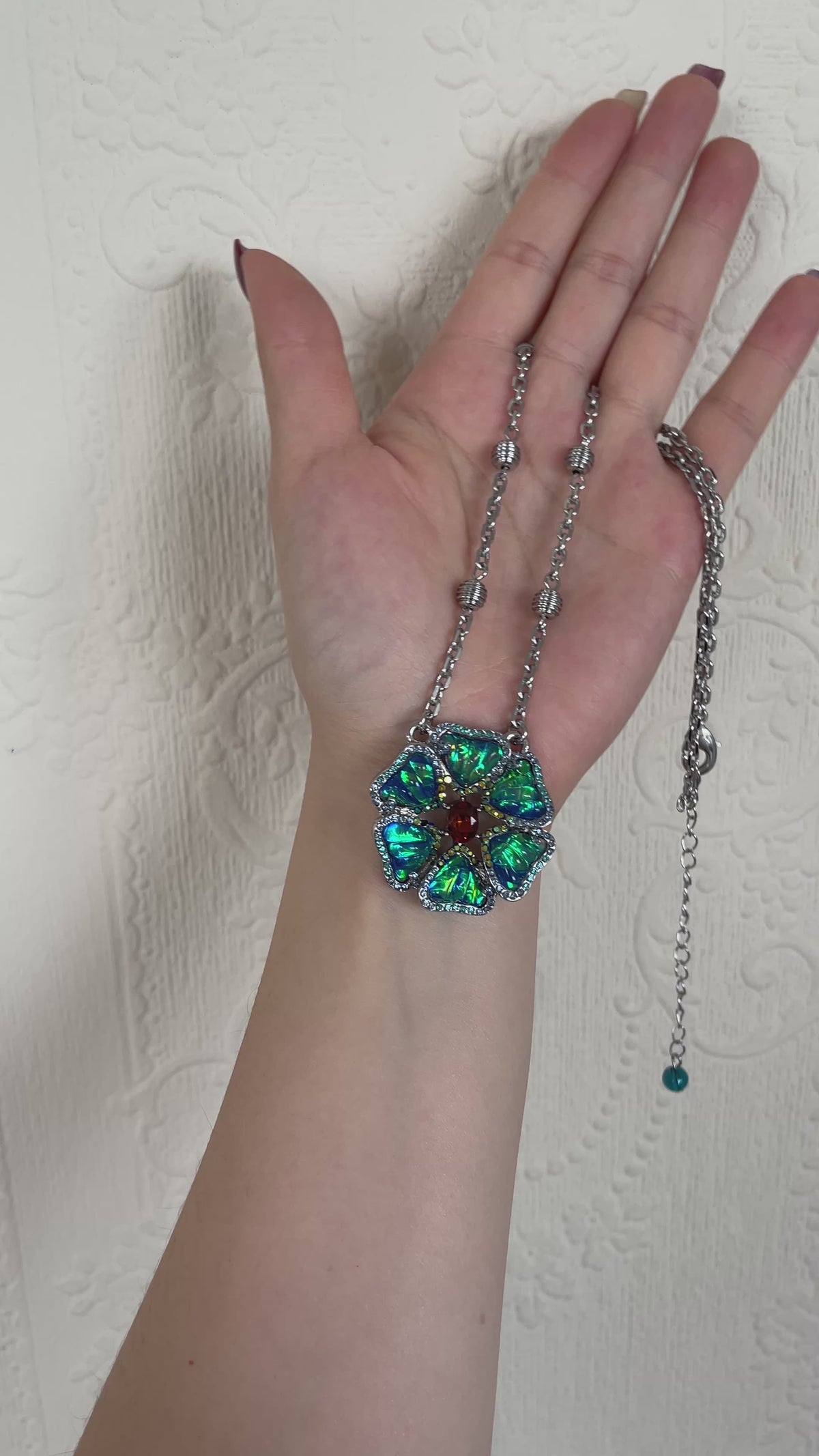 Blue Opal-Effect Floral Pendant Necklace