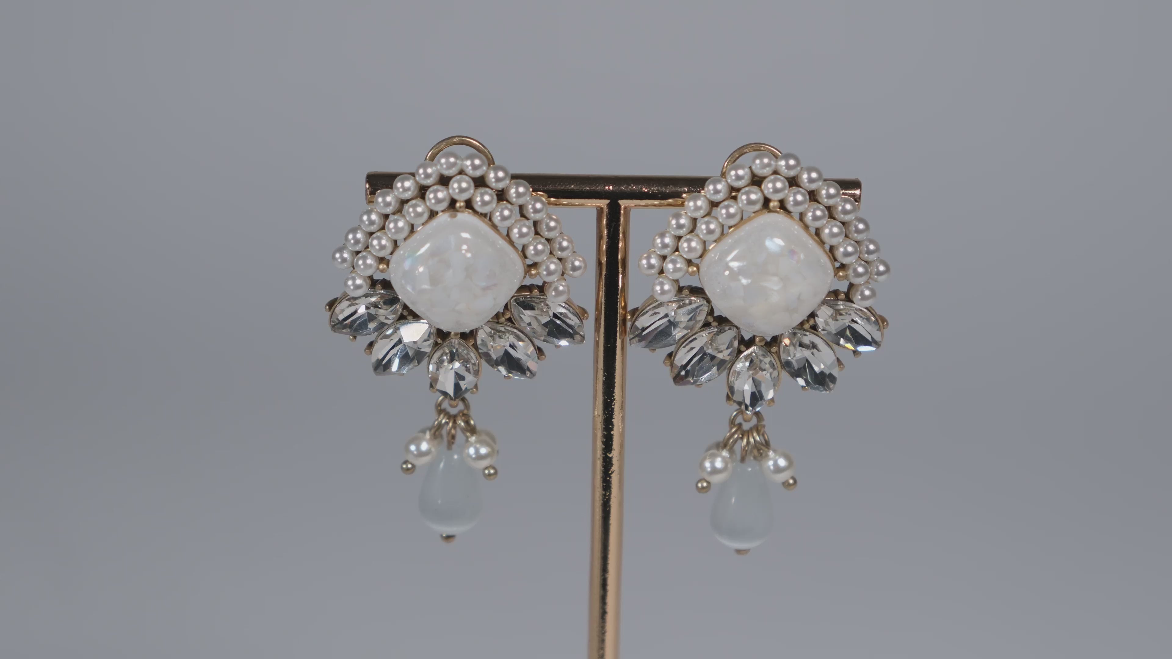 Close-up of vintage rhinestone and pearl cluster earring detail – Ceroundmi